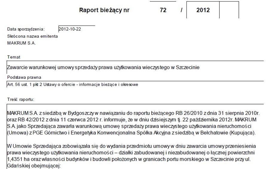PGE kupuje nieruchomość od MAKRUM